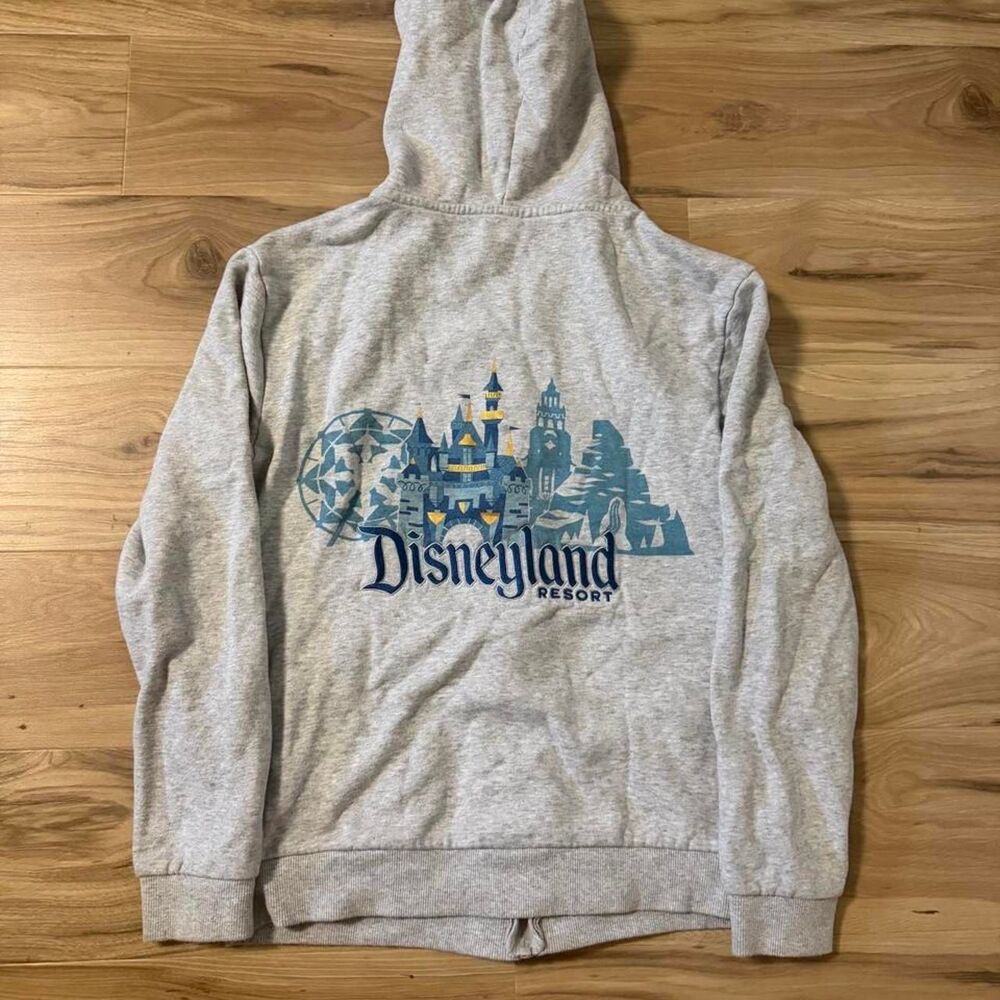 Disney gray zip up hoodie Disneyland Resort castle graphic Embroidered Size XS